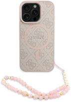 Guess PU Leather 4G Colored Ring Strap MagSafe Case skirtas Apple iPhone 16 Pro - Rožinis (Pink)