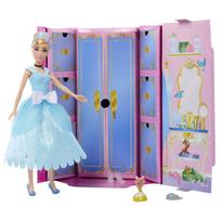 lele drabuziai - DISNEY PRINCESS Lėlė Cinderella su drabužių spinta, HMK53 - 1 nuotrauka