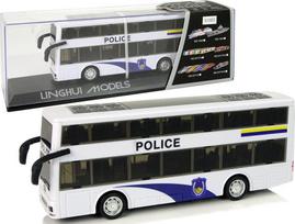 LEAN Toys Dviaukštis policijos autobusas Baltas (White) su šviesos ir garso efektais
