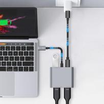 hdmi - Tech-Protect HB08 4in1 USB-C + USB2.0 + 2 x HDMI 4K 60Hz adapteris Pilkas (Gray) - 1 nuotrauka