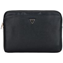 Guess Sleeve Grained Zipper Pocket Triangle Logo 14" Laptop Bag - Black