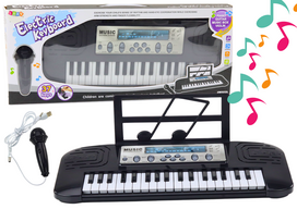 LEAN Toys Vaikiškas elektrinis pianinas su mikrofonu ir stovu, 37 klavišai, Juodas (Black)