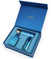 Al Haramain Amber Oud Aqua Dubai Dovanų Rinkinys - Extrait de Parfum 75 ml + Extrait de Parfum 30 ml + Kūno Dulksna 250 ml