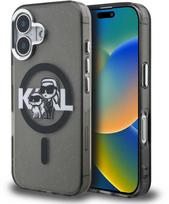 Karl Lagerfeld IML Glitter Karl ir Choupette Eskizas MagSafe dėklas Apple iPhone 16 Juodas (Black)
