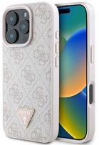 Guess Leather 4G Triangle Strass MagSafe Case for Apple iPhone 16 Pro - Rožinis (Pink)