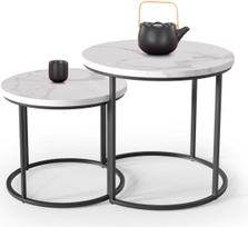 Kavos staliukas Halmar OREO, baltas marmuras/juodas (White Marble/Black)