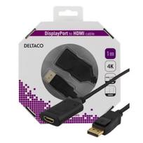 DELTACO DisplayPort - HDMI, 1.0m, 4K i 60Hz, HDCP 2.2, 3D, juodas / DP-HDMI36-K