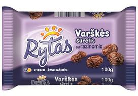 Varškės sūrelis RYTAS su razinomis, 8% rieb., 100 g