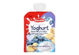 Geriamoji jogurto, bananų ir mėlynių tyrė SMOOTHIE SEMPER, 90 g