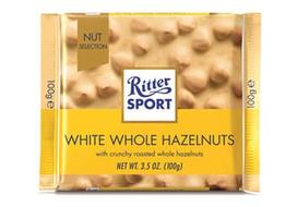 Baltasis šokoladas RITTER SPORT su neskaldytais riešutais, 100 g