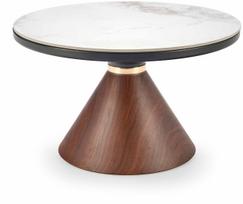 Kavos staliukas Halmar Genesis, baltas marmuras/riešutas/auksas (White Marble/Walnut/Gold)