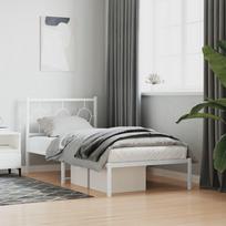 vidaXL Metalinis lovos rėmas su galvūgaliu, baltas (White), 90x190 cm