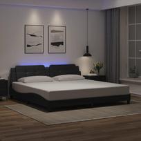 vidaXL Lovos rėmas su LED, juodas (Black), 200x200 cm, dirbtinė oda