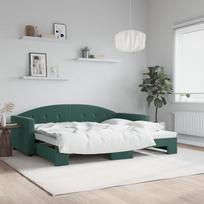 vidaXL Lova su ištraukiama dalimi, tamsiai žalia (Dark Green), 90x200 cm, aksomas