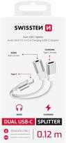 Swissten Textile USB-C / USB-C / Aux 3.5mm Įkrovimo garso adapteris 0.12m Baltas (White)