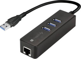 usb ethernet adapteris - Techly IDATA USB-ETGIGA-3U2 USB-A 3.0 Gigabit Ethernet RJ45 adapteris su 3x USB šakotuvu Juodas (Black) - 1 nuotrauka