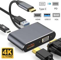 Riff 4in1 USB-C to HUB PD + HDMI + VGA + USB 3.0 Adapteris Juodas (Black)