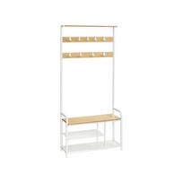 kabliai drabuziams - Vasagle Drabužių kabykla Hsr409B01 su batų suoliuku ir 9 kabliukais, 30 x 85 x 180,5 cm, ąžuolo-balta (Oak-White) - 1 nuotrauka
