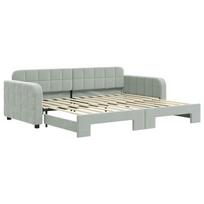 lova 90x200 istraukiama - vidaXL Lova su ištraukiama dalimi, šviesiai pilka (Light Grey), 90x200 cm, aksomas - 2 nuotrauka