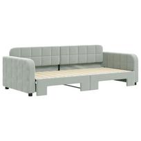 lova 90x200 istraukiama - vidaXL Lova su ištraukiama dalimi, šviesiai pilka (Light Grey), 90x200 cm, aksomas - 3 nuotrauka