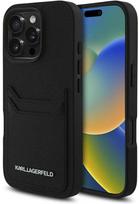 korteliu deklas apple - Karl Lagerfeld HC Grained PU Kortelių Lizdas Metalinis Pailgas Dėklas iPhone 16 Pro - Juodas (Black) - 1 nuotrauka