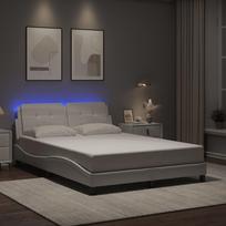 vidaXL Lovos rėmas su LED, baltas (White), 140x200 cm, dirbtinė oda