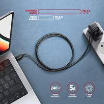 usb cable 5a usb c to usb c - Axagon Data and charging USB 480Mbps cable length 2.5 m. PD 240W, 5A. Black braided. | BUCM2-CM25AB - 4 nuotrauka