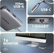 usb c laidas pd - AXAGON HMC-5HL USB-C 5Gbps 5in1 šakotuvas, 2x USB-A, HDMI 4K, RJ-45, PD 100W, Pilkas (Gray) - 3 nuotrauka