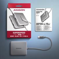 usb c laidas pd - AXAGON HMC-5HL USB-C 5Gbps 5in1 šakotuvas, 2x USB-A, HDMI 4K, RJ-45, PD 100W, Pilkas (Gray) - 6 nuotrauka