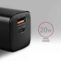 type c 20w ikroviklis - AXAGON ACU-PQ20 wall charger QC3.0/AFC/FCP   PD type-C, 20W, black - 2 nuotrauka