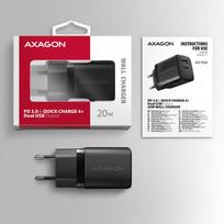 type c 20w ikroviklis - AXAGON ACU-PQ20 wall charger QC3.0/AFC/FCP   PD type-C, 20W, black - 9 nuotrauka