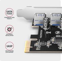 sata pcie laidas - AXAGON PCEU-430RS PCIe kontroleris 4x USB 3.2 GEN 1, UASP, SATA maitinimas, Juodas (Black) - 4 nuotrauka