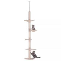 draskykle stulpas - PawHut kačių medis "Ceiling High", smėlinis (Sand), reguliuojamo aukščio, 40x34x230-260 cm - 1 nuotrauka