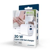 type c pakrovejas - CHARGER USB UNIVERSAL WHITE/2P TA-UC-2AC12-01 GEMBIRD - 2 nuotrauka