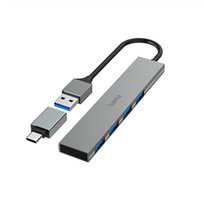 usb c 3 2 gen 2 kabelis - Šakotuvas Hama USB Hub, 4x USB 3.2 Gen 1, USB-C adapter, gray Prekė - 00200141 - 1 nuotrauka