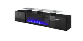 elektrinis zidinys spintele - Cama Meble Rova RTV spintelė su elektriniu židiniu, juoda (Black), 190x37x48 cm - 1 nuotrauka