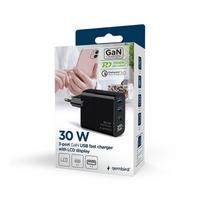 ikrovikliai type 2 - CHARGER USB 30W 3PORT/TA-UC-PDQC30LCD-BK-02 GEMBIRD - 2 nuotrauka