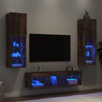 vidaXL Sieninė TV sekcija su LED, 5 dalių, dūminio ąžuolo (Smoky Oak)
