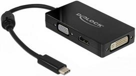 adapteris hdmi to - Delock USB Type-C To VGA / HDMI / DVI Adapter Black - 1 nuotrauka