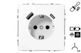 Kištukinis lizdas ir USB A+C kroviklis Liregus Modern, balta (White)