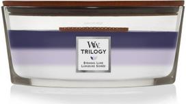 WoodWick Trilogy Evening Luxe aromatinė žvakė - 453,6 g, Balta/Violetinė