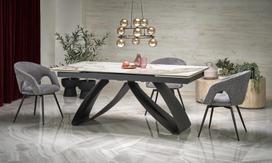 Valgomojo stalas Halmar Hilario, baltas marmuras/juodas (White Marble/Black)