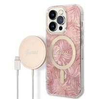 Guess MagSafe dėklas ir įkroviklis iPhone 14 Pro 6.1" - Rožinis (Pink)