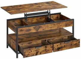 Vasagle Žurnalinis staliukas transformeris su stalčiais, vintažinė ruda-juoda (Vintage Brown-Black)