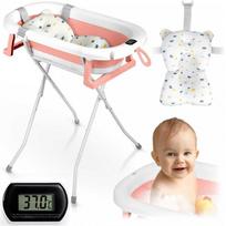 vonele su termometru - RICOKIDS RK-287 sulankstoma vonelė  su termometru, įdėklu ir stovu (Balta-rožinė) - 1 nuotrauka