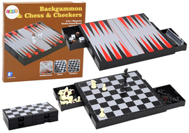 LEAN Toys Stalo žaidimų rinkinys 3in1: magnetinė lenta, šachmatai, šaškės, nardai