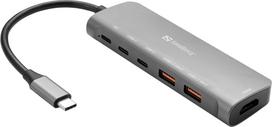 usb c 100w laidas - Sandberg 136-65 USB-C dokas HDMI + 2xUSB-A + 2xUSB-C + PD100W Juodas (Black) - 1 nuotrauka