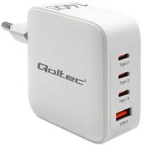 Qoltec 140W GaN įkroviklis 5V 20V 2.5A 5A, 3xUSB-C PD, 1xUSB QC 3.0 Baltas (White)