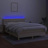 miegamojo lova su ciuziniu - Lova su spyruoklėmis/čiužiniu/LED, kreminė, 140x200 cm, audinys - 5 nuotrauka