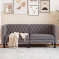 vidaXL Dvivietė Chesterfield sofa, pilka (Gray), dirbtinė oda